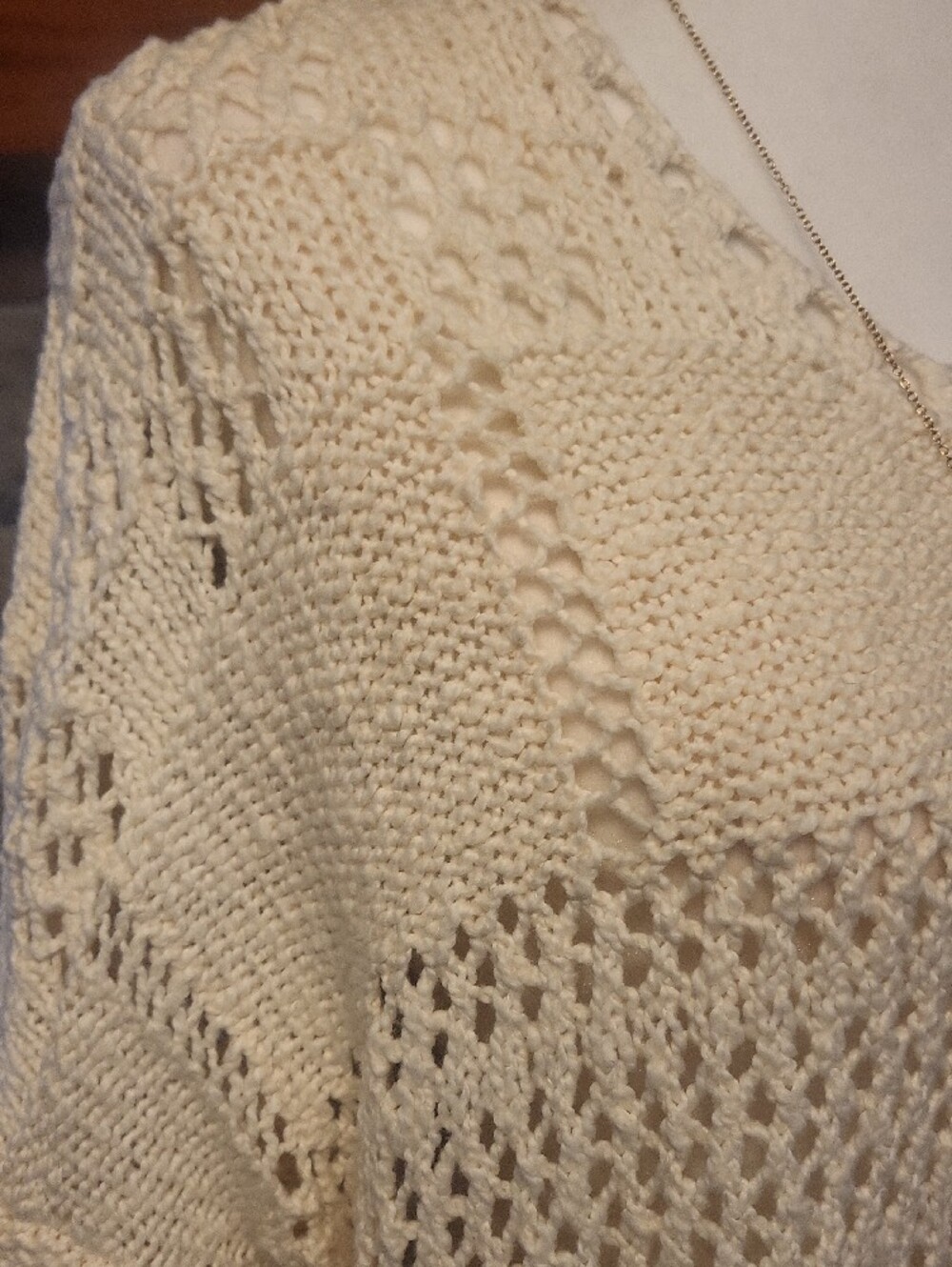 Women's Cream Scoop-Neck Open Knit Sweater With Bonus Necklace - Picture 7 of 14